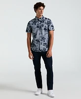 Original Penguin Men's Slim Fit Short Sleeve Chambray Floral Print Button-Front Shirt