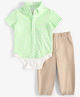 First Impressions Baby Boys Gingham Oxford Bodysuit & Pants, 2 Piece Set, Exclusively at Macy's