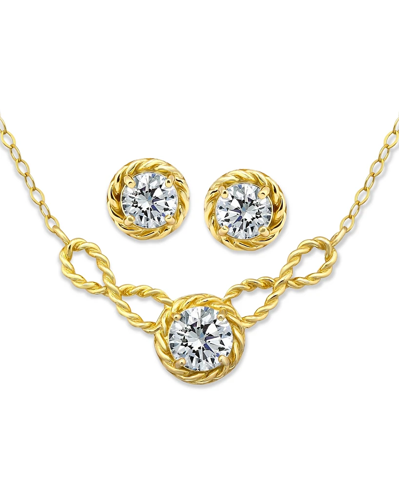 Giani Bernini 2-Pc. Set Cubic Zirconia (2-7/8 ct. t.w.) Infinity Rope Frontal Necklace & Round Border Stud Earrings 18k Gold Over Sterling Sil