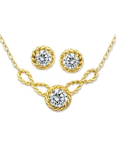 Giani Bernini 2-Pc. Set Cubic Zirconia (2-7/8 ct. t.w.) Infinity Rope Frontal Necklace & Round Border Stud Earrings 18k Gold Over Sterling Sil