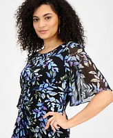 Connected Petite Floral-Print Faux-Wrap Dress