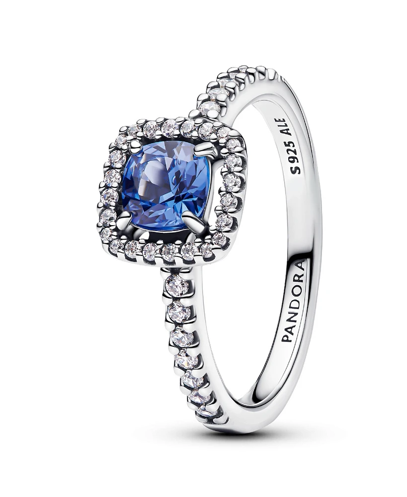 Pandora Sterling Silver Sparkling Square Blue Halo Ring