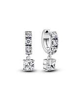 Pandora Sterling Silver Pave Dangle Hoop Earrings