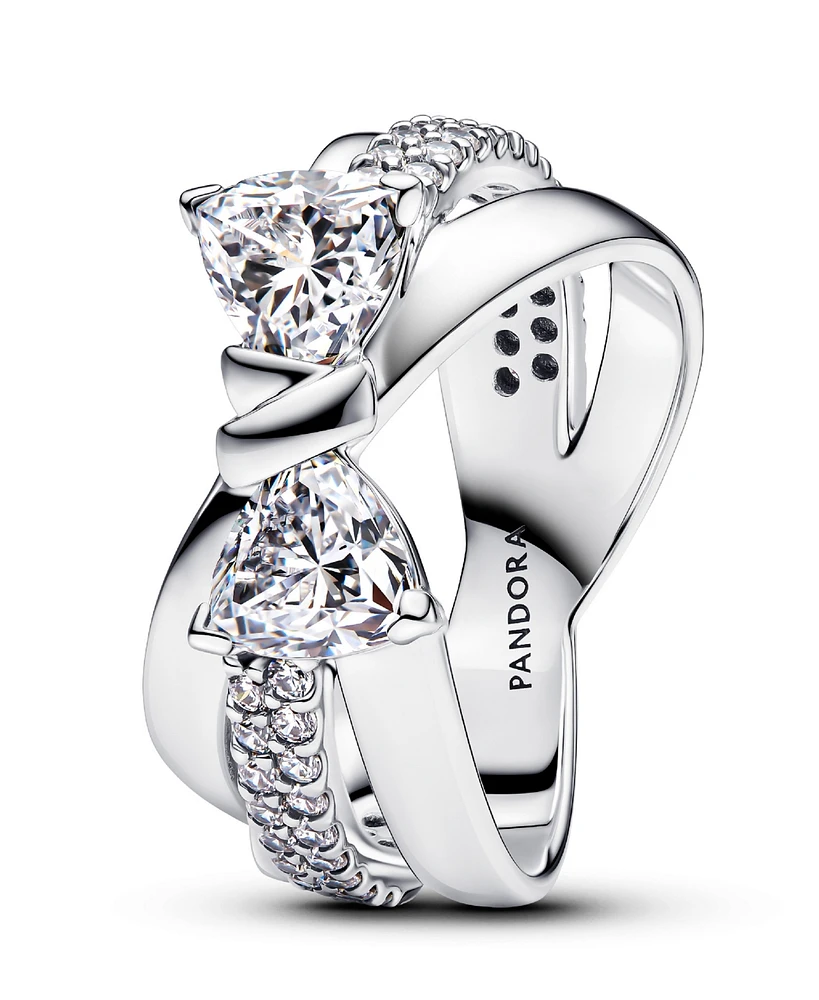 Pandora Sterling Silver Sparkling Bow Double-Row Ring