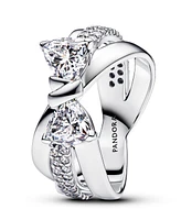 Pandora Sterling Silver Sparkling Bow Double-Row Ring