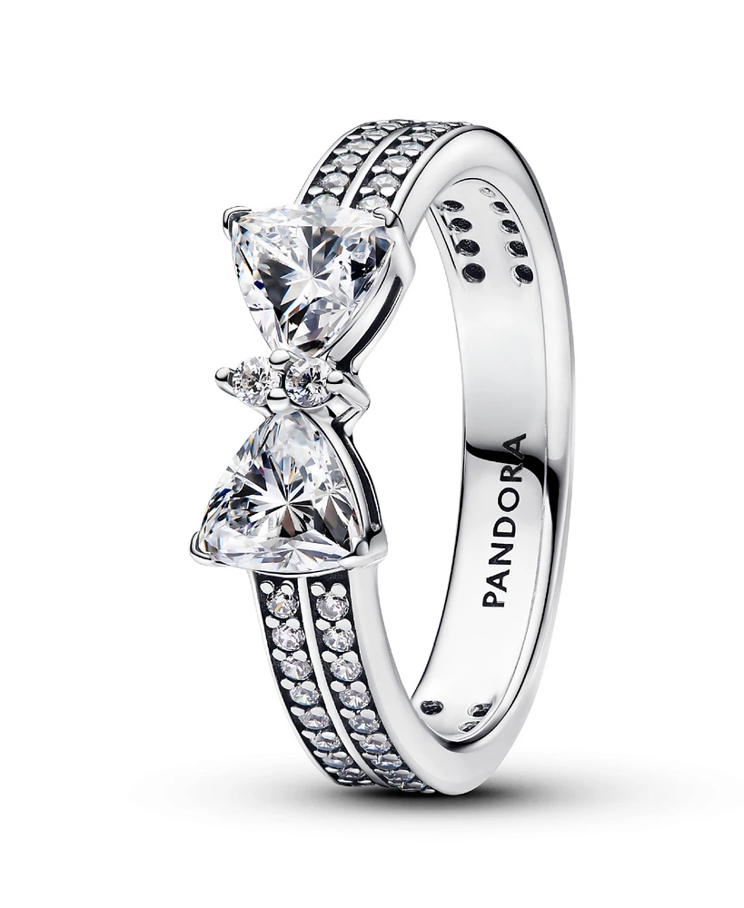 Pandora Sterling Silver Sparkling Bow Double-Row Ring