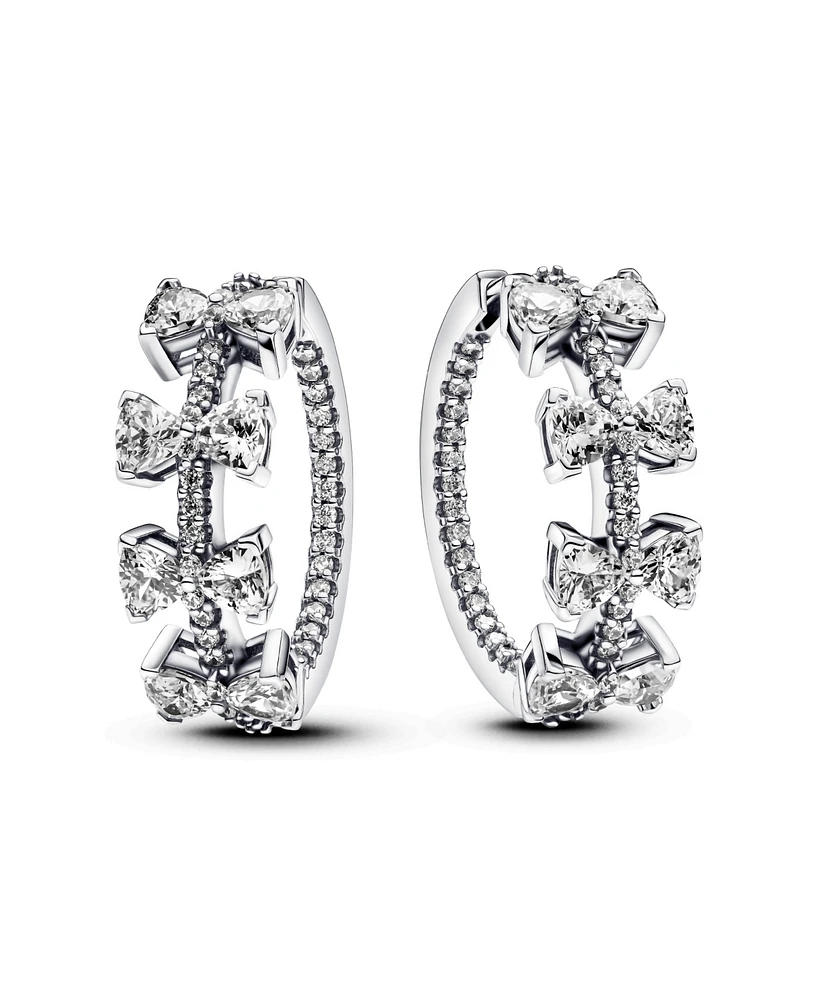 Pandora Sterling Silver Sparkling Bow Row Hoop Earrings