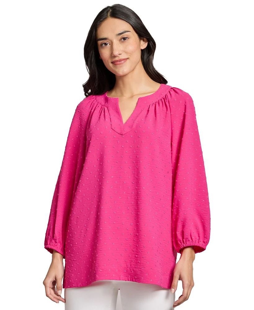 Jones New York Women's Stitched Puff-Sleeve Top