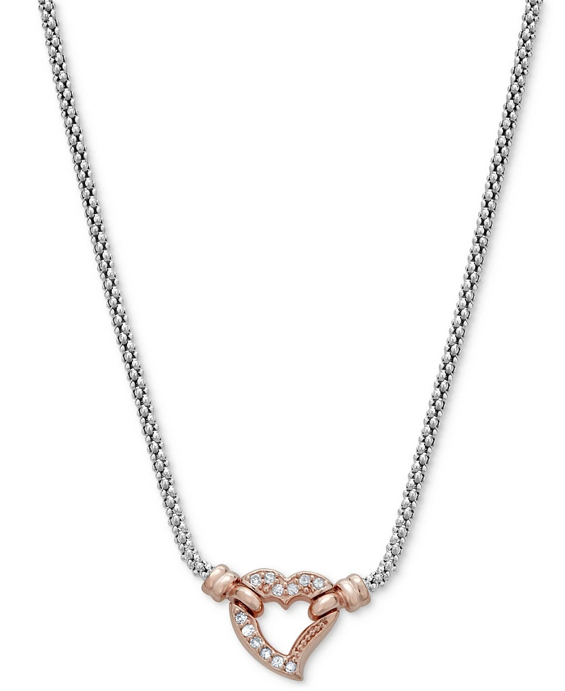 Diamond Heart Pendant Necklace (1/10 ct. t.w.) in Sterling Silver & 14k Rose Gold-Plate, 18" + 3" extender