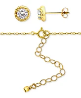 Giani Bernini 2-Pc. Set Cubic Zirconia (2-7/8 ct. t.w.) Infinity Rope Frontal Necklace & Round Border Stud Earrings 18k Gold Over Sterling Sil