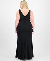 City Studios Trendy Plus Rhinestone-Trim V-Neck Sleeveless Gown