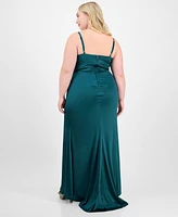 City Studios Trendy Plus Drape-Neck Sleeveless Gown, Created for Macy's