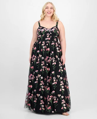 City Studios Trendy Plus Embroidered Tulle Sleeveless Gown