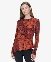 Halston Women's Printed Asymmetric Long-Sleeve Top