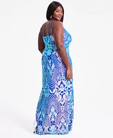 Emerald Sundae Trendy Plus Patterned-Sequin Gown, Created for Macy's