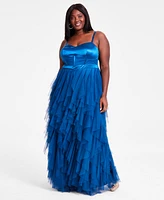 City Studios Trendy Plus Corset-Bodice Ruffled-Skirt Gown