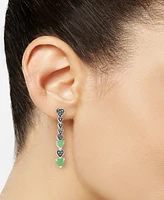 Marcasite & Jade Heart Linear Drop Earrings in Sterling Silver