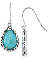 Marcasite & Synthetic Turquoise Drop Earrings in Sterling Silver