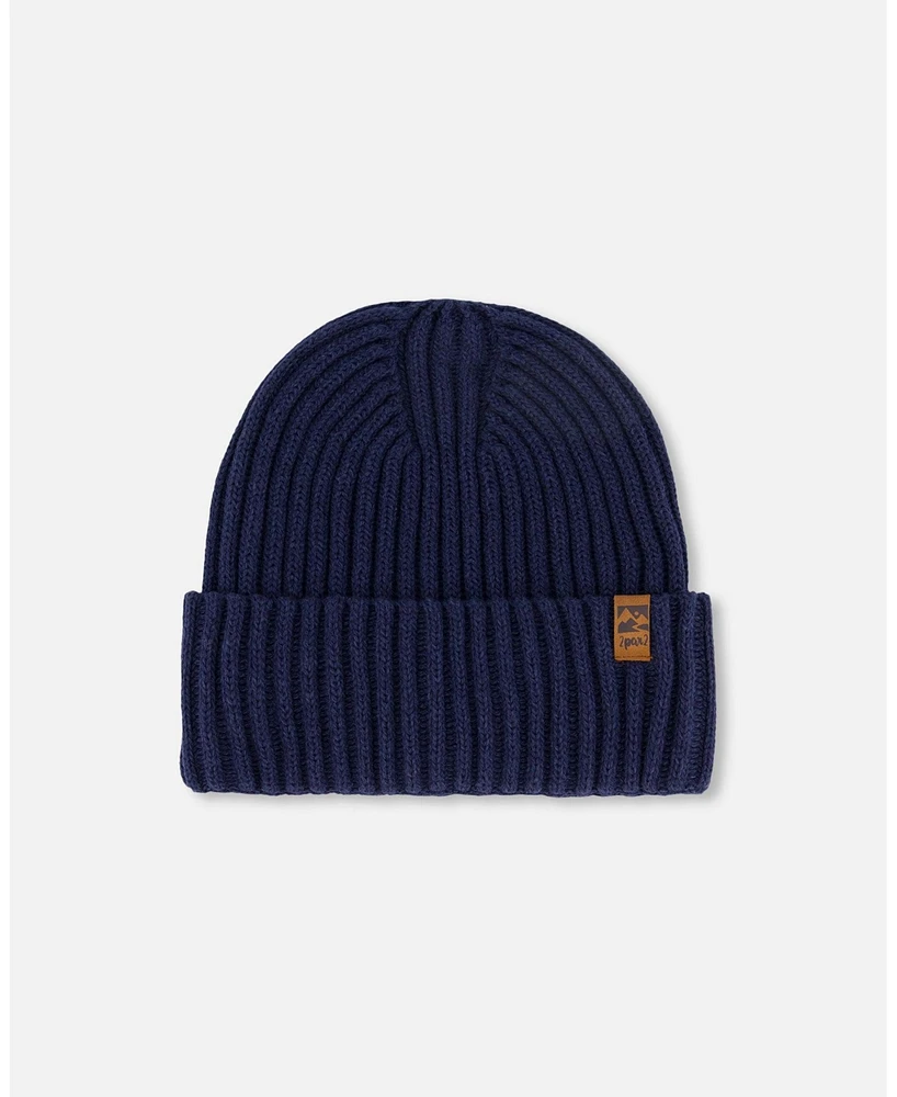 Deux par Kids Unisex Cuffed Knit Hat Navy Blue - Toddler|Child