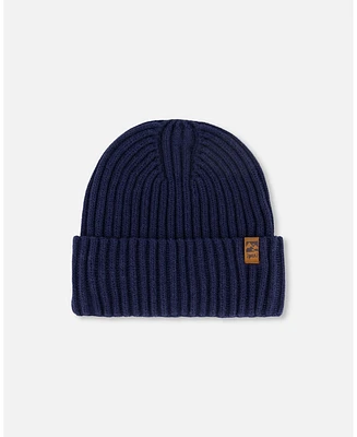 Deux par Kids Unisex Cuffed Knit Hat Navy Blue - Toddler|Child