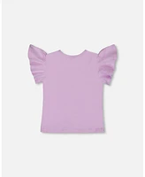 Deux par Baby Girls Flutter Sleeve Top With Print Lilac