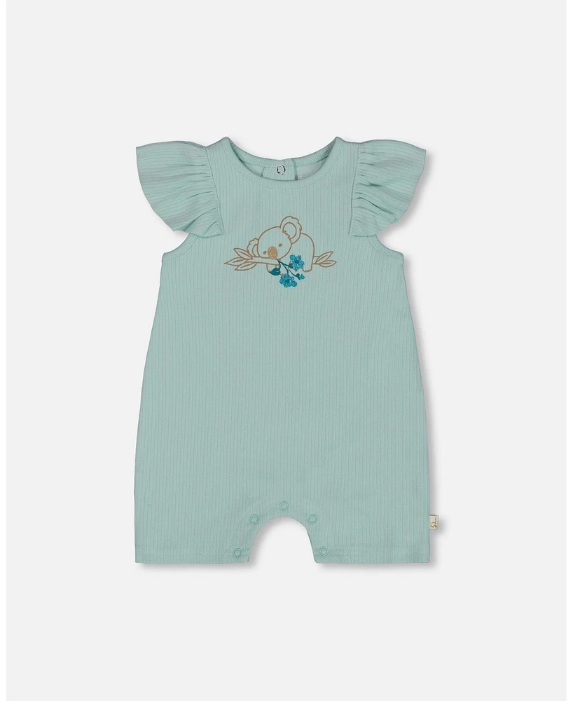 Deux par Baby Girls Organic Cotton Romper With Frills Light Blue