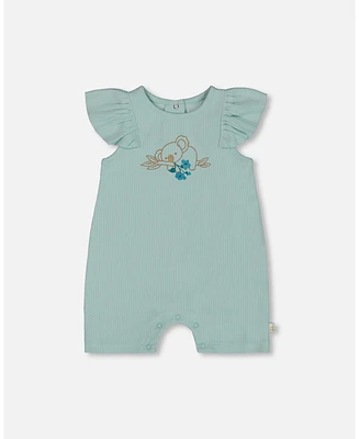 Deux par Baby Girls Organic Cotton Romper With Frills Light Blue