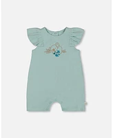 Deux par Baby Girls Organic Cotton Romper With Frills Light Blue