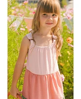 Deux par Big Girls Tiered Color Block Peasant Dress Peach Pink And Green