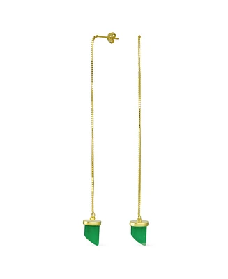 Bling Jewelry Protection Amulet Italian Horn Dangle Earrings Natural Green Jade and Gold Plated Silver