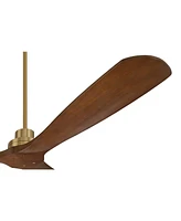 Casa Vieja 66" Delta Xl Modern Indoor Ceiling Fan 3 Blade Remote Control Soft Brass Finish Brown Walnut Finish Blades Bedroom Living Room Kitchen Dini