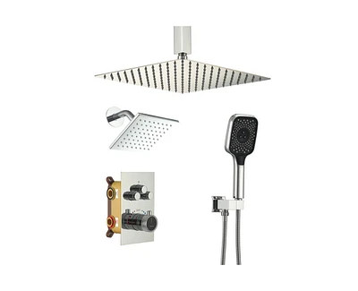 Casainc Rainfall Symphony 3-Function Dual Shower Head Thermostatic System with 3 Sprays Handheld