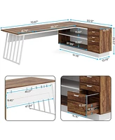 Tribesigns 71-Inch Executive Desk, L-Shaped Desk with Cabinet, Large Office Desk with Drawers and Storage Shelves, Writing Table Computer Desk for Hom