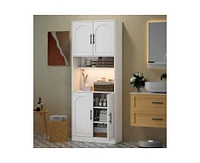 gaomon 71" Tall Kitchen Pantry Storage Cabinet, Kitchen Hutch Storage Cabinet with Led Lights, Freestanding Pantry Cabinet with Microwave Shelf