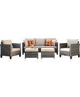 Xizzi 5 Piece Patio Furniture, Outdoor Furniture Sets, Modern Wicker Sectional and 2 Pillows, All Weather Garden Sofa, Backyard,