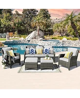 Xizzi Outdoor Furniture Patio Conversation Set 5 Pieces All Weather Wicker High Back Couch with Ottomans