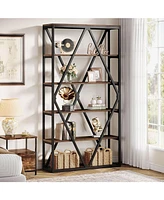 Tribesigns 71-inch Tall Bookshelf, 6 Tier Industrial Large Bookcase, Freestanding Open Book Shelf Display Shelf with Metal Frame, Wood Bookshelves Sto