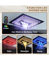 Casainc 4-Function Luxury 16 Inch Thermostatic Rain Shower Set with Remote Control 64 Color Lights