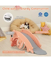 Kuyotq 3-in-1 Kids Slide Rocking Horse Set Convertible Toddler Slide with Basketball Hoop
