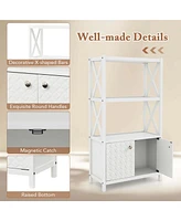 Costway Bathroom Storage Cabinet with Open Shelves & Double Doors Modern Organizer