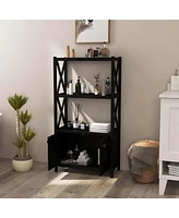 Costway Bathroom Storage Cabinet with Open Shelves & Double Doors Modern Organizer