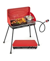 Costway 2-in-1 Propane Grill 2 Burner Camping Gas Stove Portable with Removable Leg