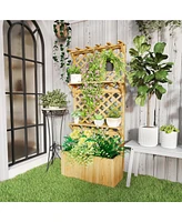 Outsunny Raised Garden Bed with Trellis and Plant Shelf, Natural