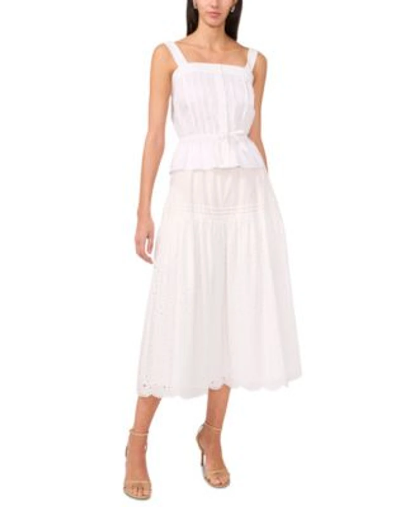 1.State Womens Cotton Pintucked Peplum Top Eyelet Skirt