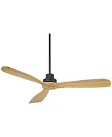 Casa Vieja 52" Delta Modern Country Indoor Outdoor Ceiling Fan 3 Blade Remote Control Matte Black Finish Wood Blades Bedroom Patio Living Room Kitchen