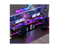 gaomon U Shaped Computer Gaming Desk with Power Outlets & Usb Ports, Led Strip and Monitor Stand