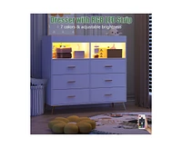 gaomon Dresser for Bedroom with 6 Drawers, Baby Changing Table Dresser with Changing Pad, Led Lights & Charging Station