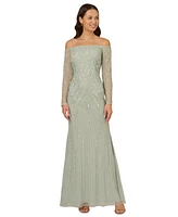 Adrianna Papell Sequin Off-The-Shoulder Gown