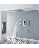 Boyel Living Chrome Luxury Thermostatic Shower System with Handheld Ceiling Mount Rain Dual Heads 3 Body Jets