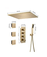 Chrome Luxury Thermostatic Shower System with Handheld Ceiling Mount Rain Dual Heads 3 Body Jets